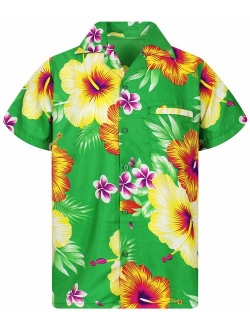 Funky Hawaiian Shirt Men Short-Sleeve Front-Pocket Paradise Flowers Multiple Colors