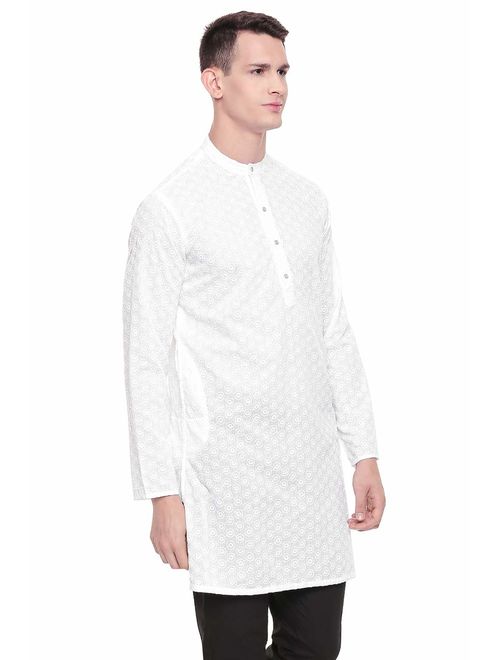 In-Sattva Men's Indian Mandarin Collar All Over High Embroidered Kurta Tunic