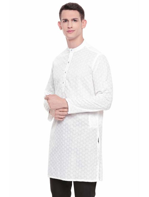 In-Sattva Men's Indian Mandarin Collar All Over High Embroidered Kurta Tunic