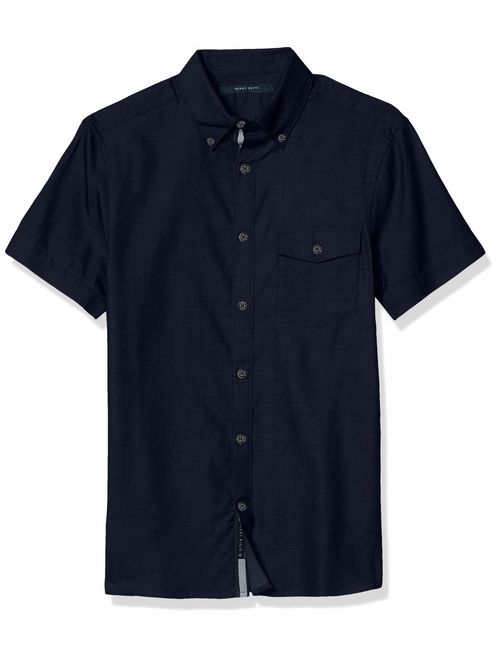 Perry Ellis Men's Short Sleeve Solid Twill Untucked Shirt