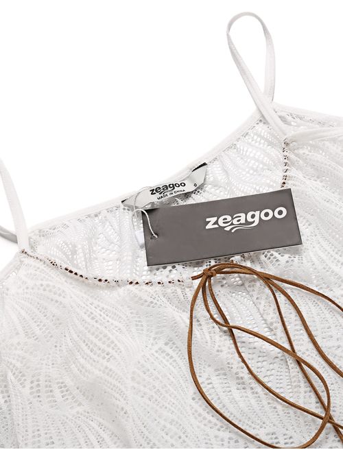 Zeagoo Women's Fashion Sexy Cold Shoulder Long Sleeve Hollow Crochet Lace Asymmetrical Beach Cover-up
