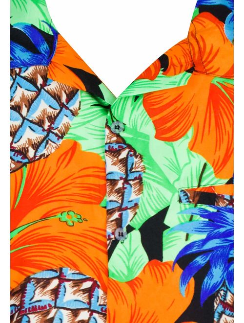 King Kameha Hawaiian Shirt for Men Funky Casual Button Down Very Loud Shortsleeve Unisex Pineapple Hibiscus