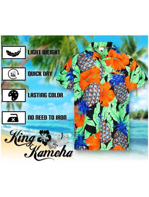 King Kameha Hawaiian Shirt for Men Funky Casual Button Down Very Loud Shortsleeve Unisex Pineapple Hibiscus