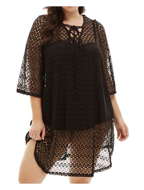 840 - Crochet Lace Plus Size Beach Swim Cover Up Top Dress