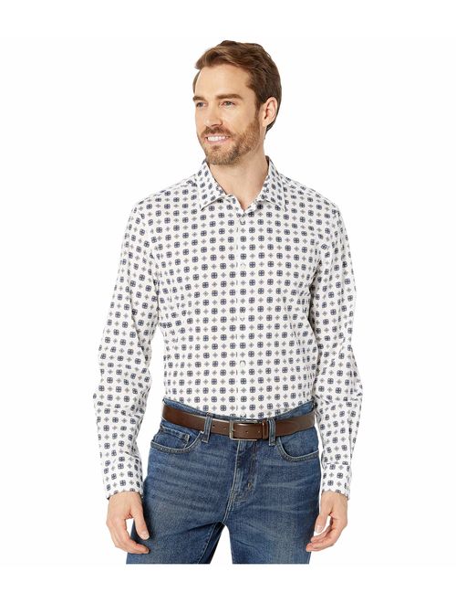 Perry Ellis Men's Slim Fit Medallion Print Stretch Long Sleeve Button-Down Shirt
