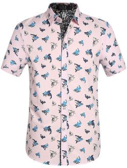 SSLR Men's Shark Printed Casual Button Down Short Sleeve Shirt