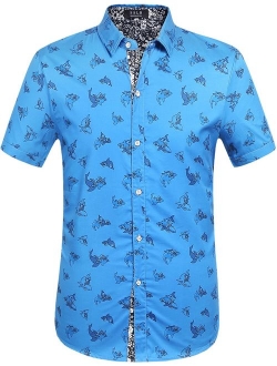SSLR Men's Shark Printed Casual Button Down Short Sleeve Shirt