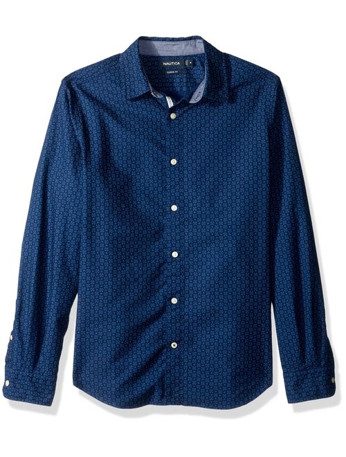 Nautica Long Sleeve Print Stretch Oxford Button Down Shirt
