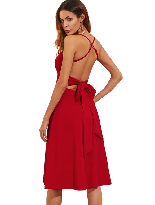 Floerns Women's Spaghetti Straps Backless Flared Cocktail Party Dress