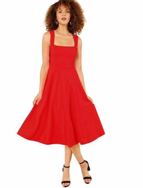 Floerns Women's Spaghetti Straps Backless Flared Cocktail Party Dress