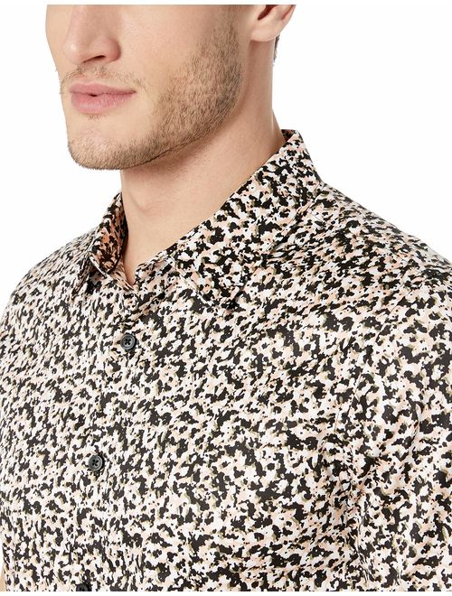 GUESS Men's Short Sleeve Paint Drop Button Down Shirt