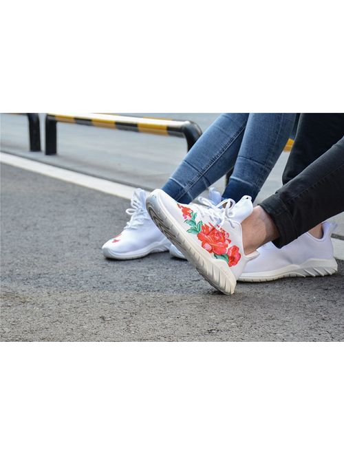 Soulsfeng Men's Women's Fashion Sport Shoes Lace Up Cushioning Breathable Fabric Flower Design Couples Sneaker