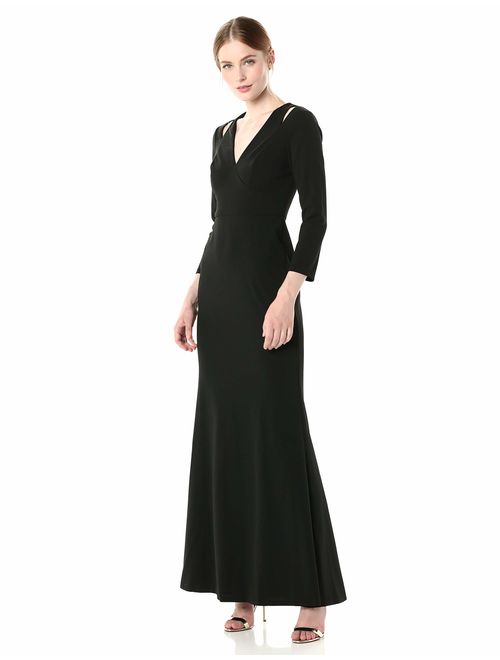 Calvin Klein Women's Long Sleeve V-Neck Gown with Cut Out Shoulders