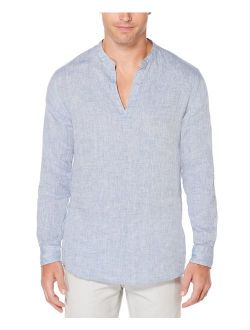 Men's Long-Sleeve Solid Linen Cotton Popover Shirt
