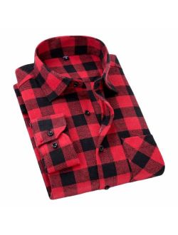 Cromoncent Mens Fashion Button-Down Plaid Flannel Long Sleeve Shirt