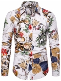HENGAO Mens Fashion Printed Long Sleeve Linen Button Down Shirt 