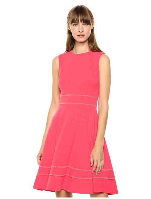 Calvin Klein Women's Sleeveless Round Neck Fit and Flare Dress with Embellishment