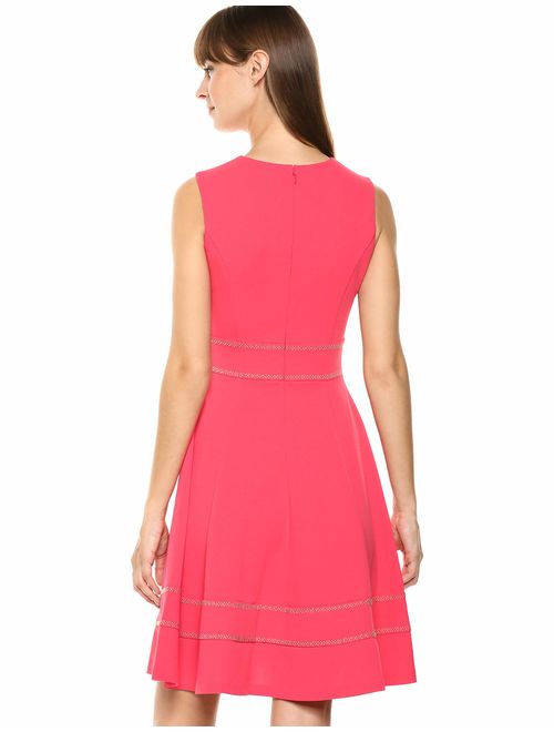 Calvin Klein Women's Sleeveless Round Neck Fit and Flare Dress with Embellishment