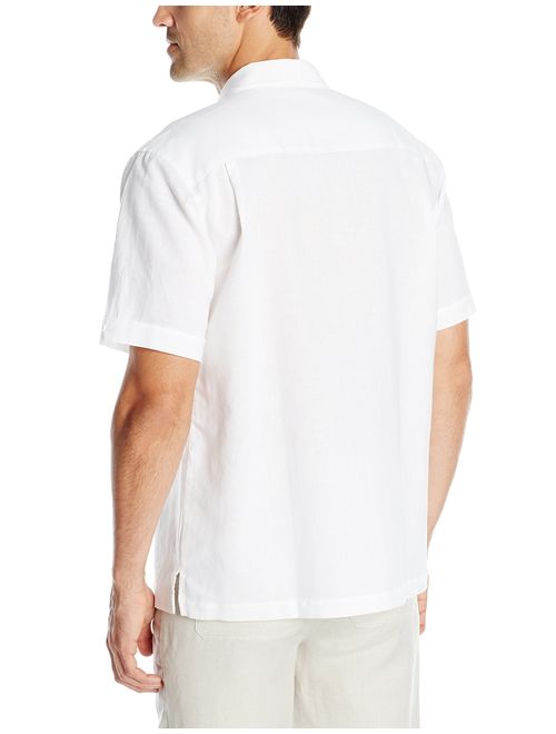 Cubavera Men's Short Sleeve Linen-Blend Shirt with Geometric Embroidery Detail