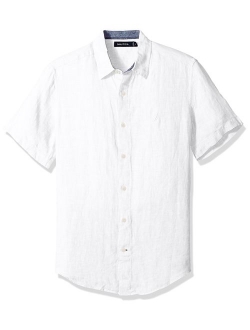 Men's Short Sleeve Classic Fit Solid Linen Button Down Shirt