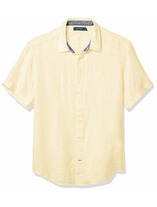 Nautica Men's Short Sleeve Classic Fit Solid Linen Button Down Shirt