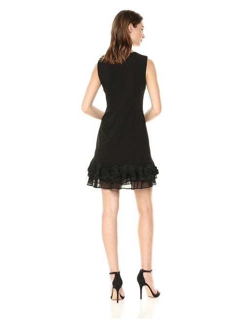 Calvin Klein Women's Sleeveless Sheath with Tiered Chiffon Hem Dress
