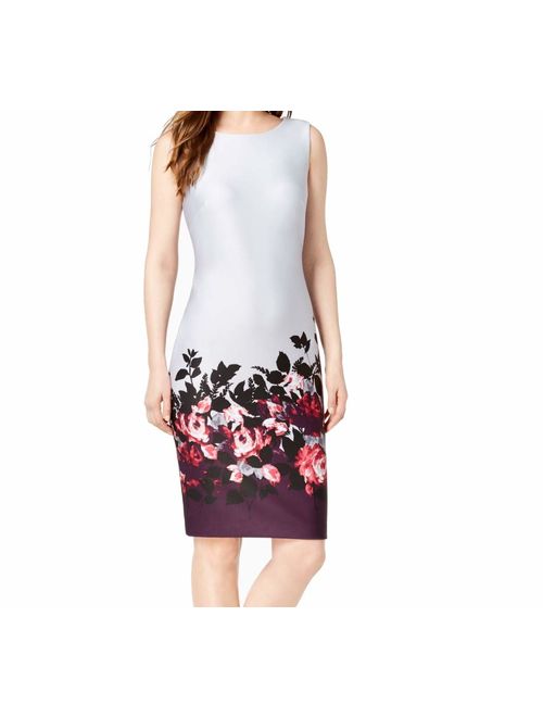 Calvin Klein Womens Petites Floral Sheath Wear to Work Dress Gray 12P