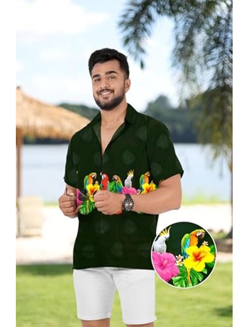 LA LEELA Men's Hawaiian Shirt Beach Button Down Short-Sleeve Front Pocket Shirt