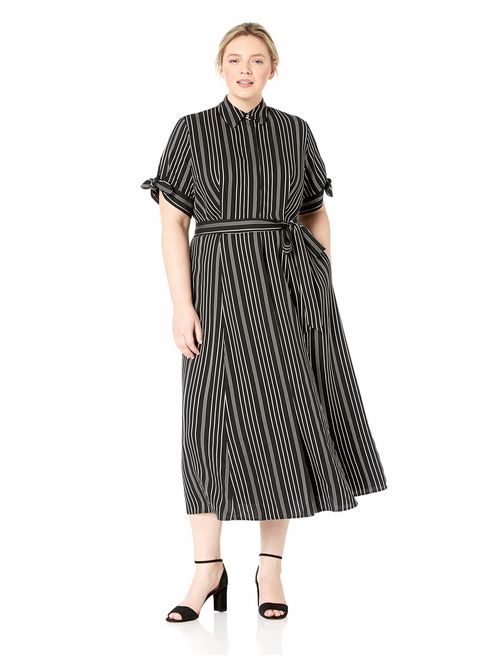 Calvin Klein Women's Plus Size Three Quarter Sleeved Maxi Shirt Dress