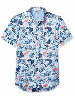 Men's Saltwater Dockside Chambray Short Sleeve Button Down Patterned Shirt, Blue Revival Legacy, XX-Large