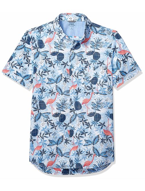 IZOD Men's Saltwater Dockside Chambray Short Sleeve Button Down Patterned Shirt, Blue Revival Legacy, XX-Large