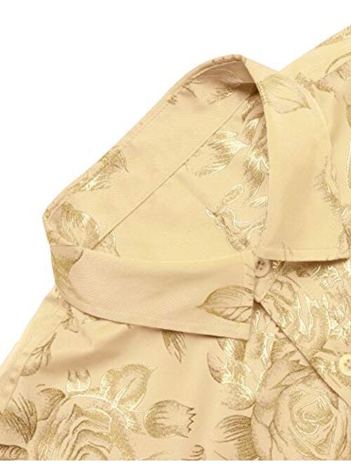 COOFANDY Men's Rose Shiny Silk Shirt Luxury Flowered Printed Button Down Shirt