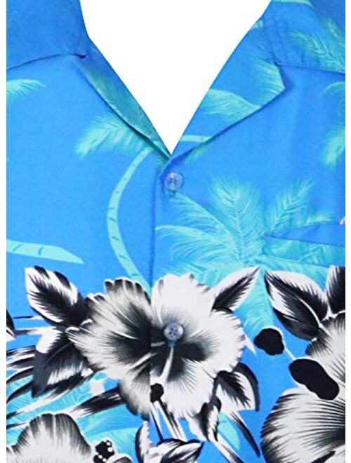King Kameha Funky Hawaiian Shirt Men Shortsleeve Frontpocket Hawaiian-Print Leaves Flowers Chest Border Print