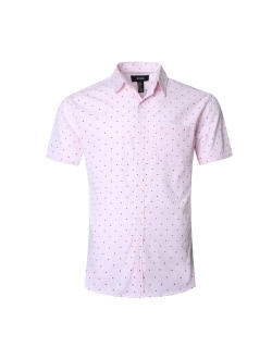 NUTEXROL Men's Premium Polka Dot Print Casual Shirt Short Sleeve Cotton Shirts