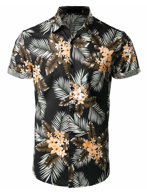 Buy VATPAVE Men's Flower Hawaiian Casual Shirt Cotton Button Down Shirt ...