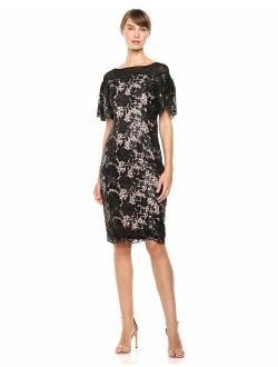 Women's Short Lace Sheath with Flutter Sleeves