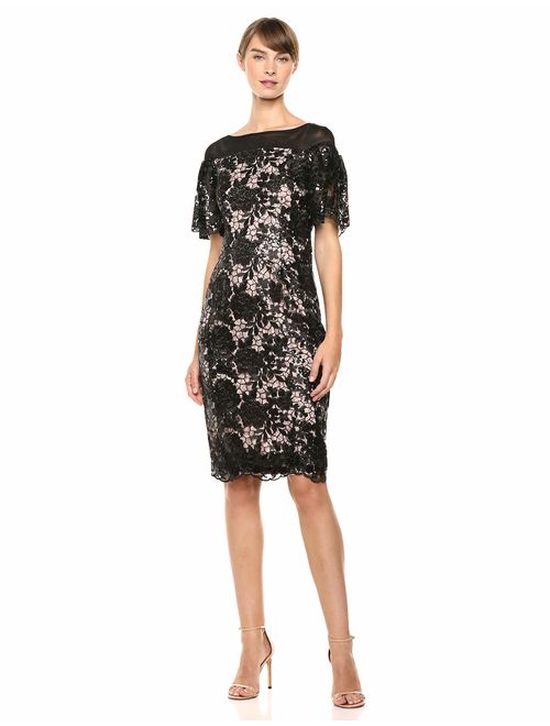 Calvin Klein Women's Short Lace Sheath with Flutter Sleeves