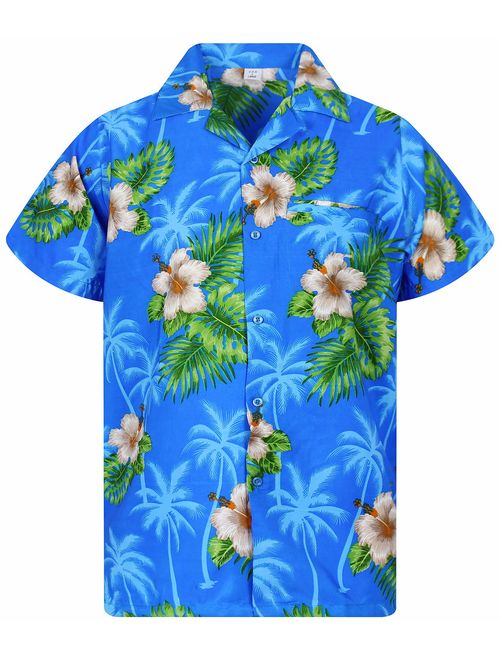 V.H.O. Funky Hawaiian Shirt for Men Shortsleeve Front-Pocket Casual Button Down Small Flower