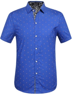 SSLR Men's Printed Regular-Fit 100% Cotton Short Sleeve Casual Shirts