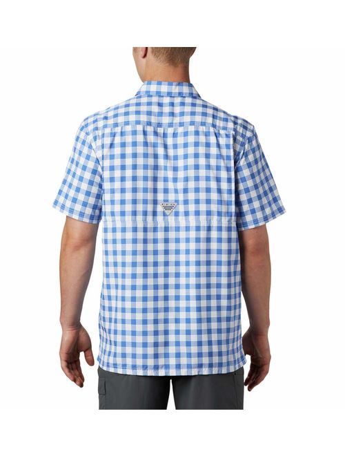 Columbia Men's Super Slack Tide Camp Shirt, Vivid Blue Palaka Plaid, Small