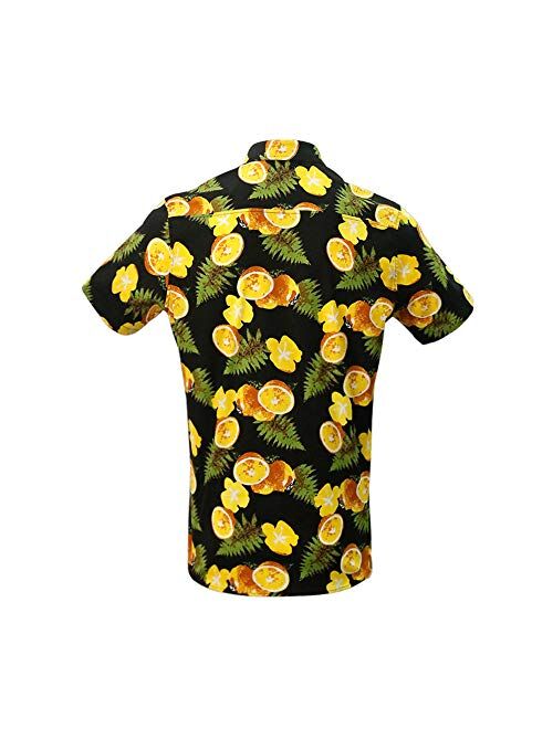 MCULIVOD Men's Printing Short Sleeve Casual Button Down Shirt,Hawaiian Tropical Fruit Pineapple Shirts