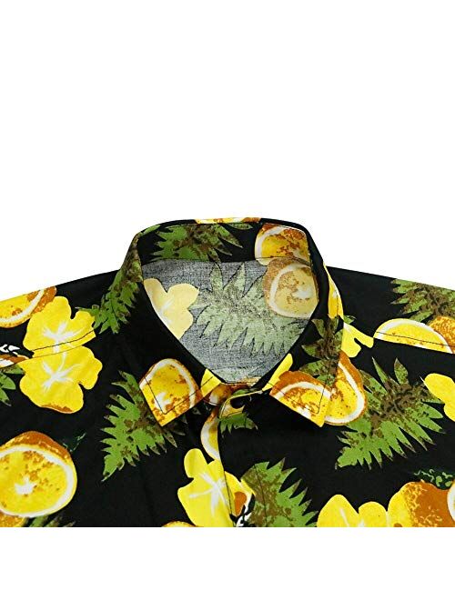 MCULIVOD Men's Printing Short Sleeve Casual Button Down Shirt,Hawaiian Tropical Fruit Pineapple Shirts