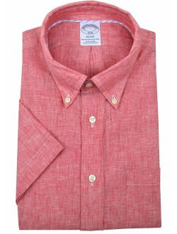 Brothers Men's Regent Fit 100% Linen Short Sleeve Button Down Shirt Linen Red