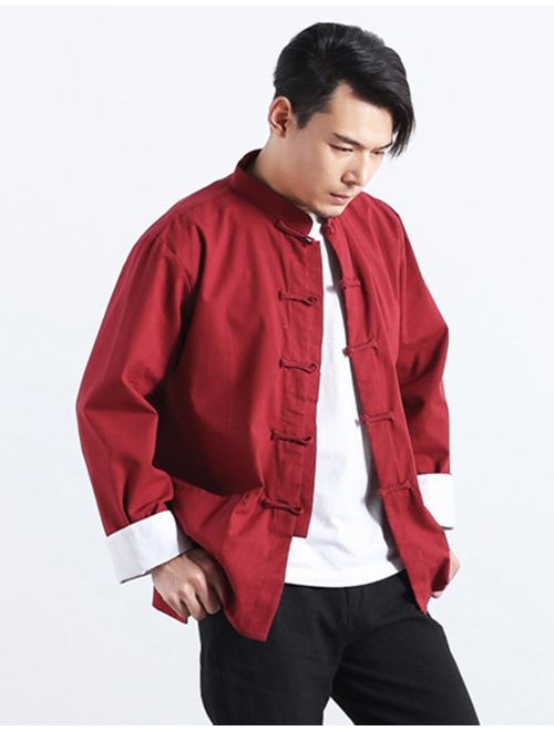 Idopy Men`s Chinese Traditional Linen Cotton Tai Chi Kung Fu Mandarin Collar Frog-Button Shirt