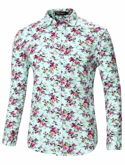 Lars Amadeus Men Floral Button Down Long Sleeve Hawaiian Flower Printed Shirt