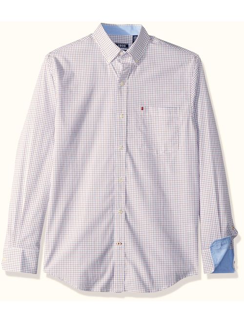 IZOD Men's Button Down Long Sleeve Stretch Performance Tattersal Shirt