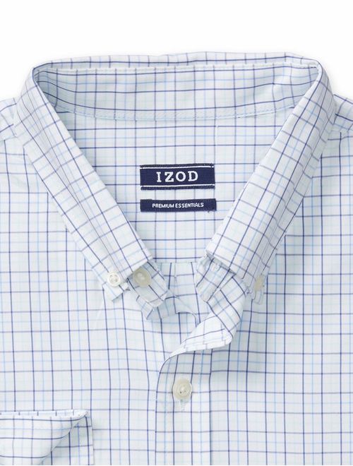 IZOD Men's Button Down Long Sleeve Stretch Performance Tattersal Shirt