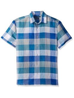Men's Short Sleeve Plaid Linen Shirt