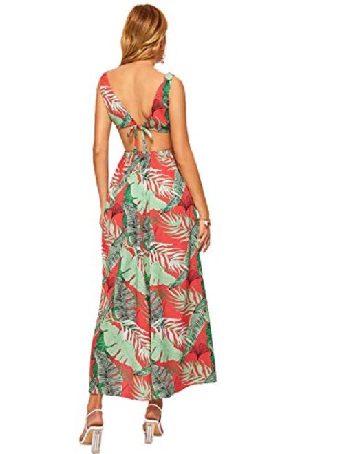 Floerns Women Sexy Sleeveless V-Neck Split Summer Beach Floral Print Maxi Dress