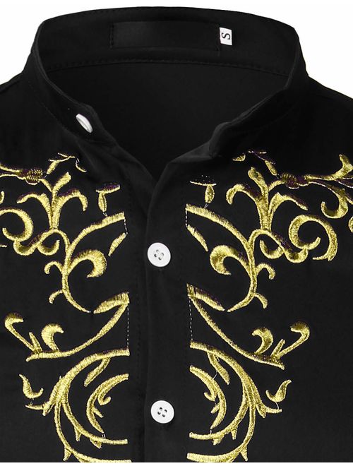 Buy ZEROYAA Men's Luxury Gold Embroidery Design Slim Fit Long 